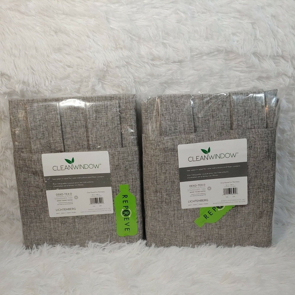 2x Clean Window Heathered Texture 50x84in Anti-Dust Curtain Grey Tab Panel NEW - Picture 1 of 5